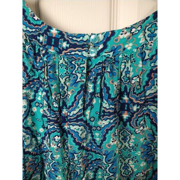 St Johns Bay Woman Pm Blouse Aqua Paisley Pleated Pullover Cap S/S - Picture 7 of 8